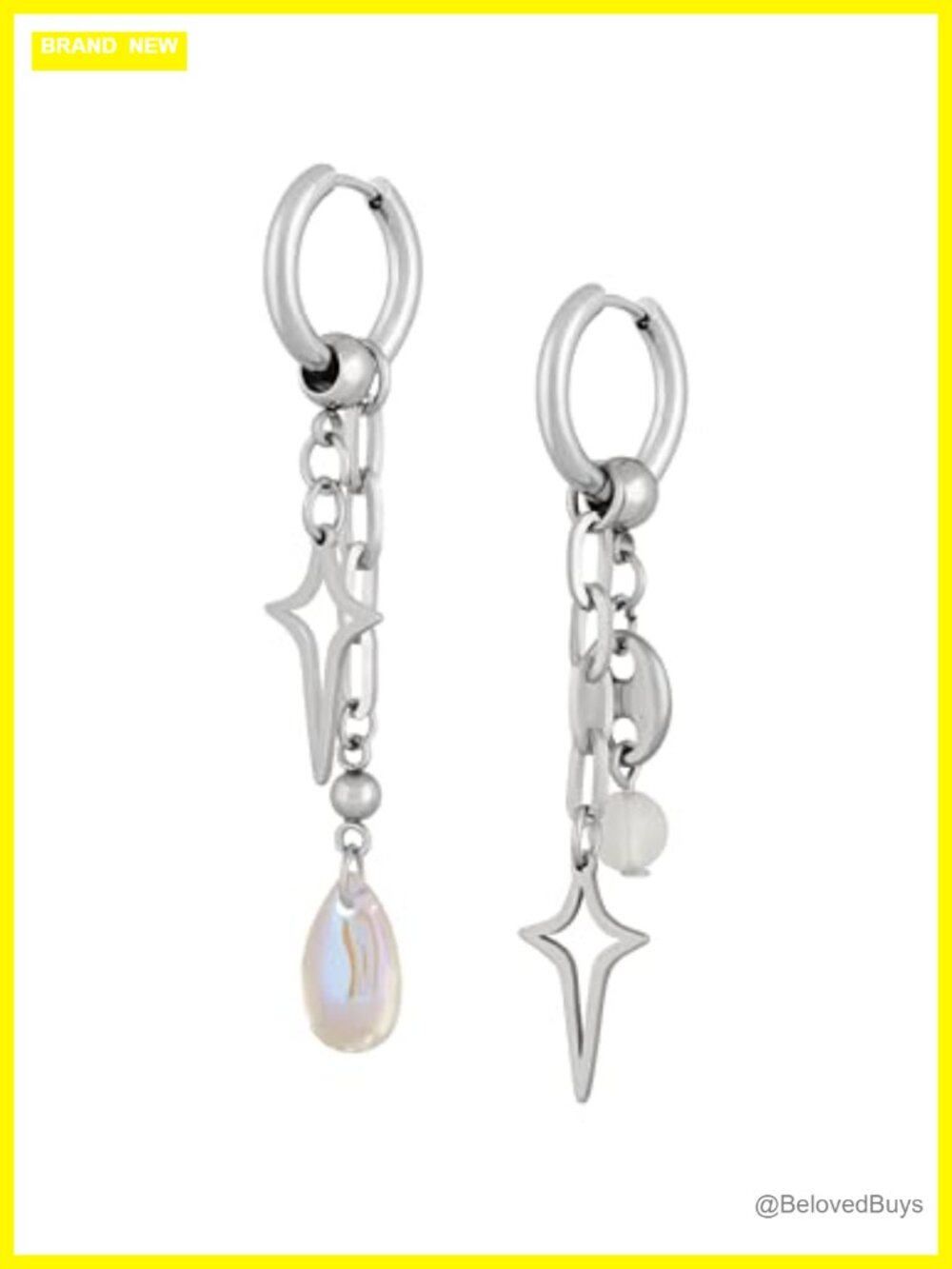 Spike Star Hoop Earrings Zinc Alloy Stainless Steel Glass Goth Punk Grunge Y2K